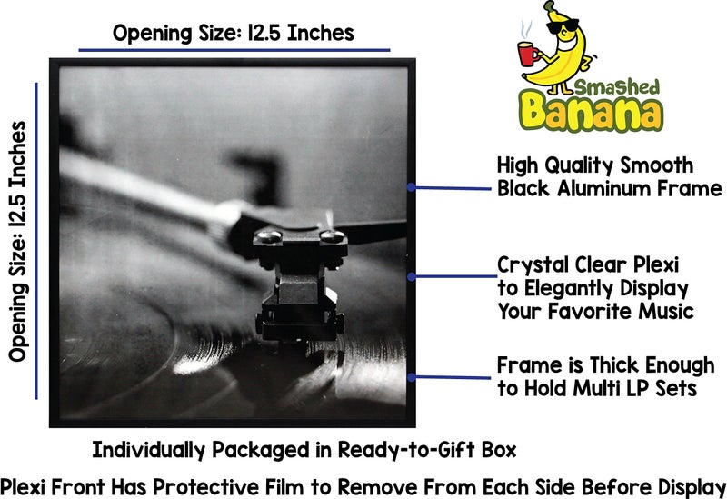Smashed Banana Black Music Album Frame - Made to Display Vinyl LP Album Covers 12.5" x 12.5" - Two Frames - Brushed Aluminum Finish - Hanging Hardware Installed with No Assembly Required - Record LP Cover 2-Pack - Image 2